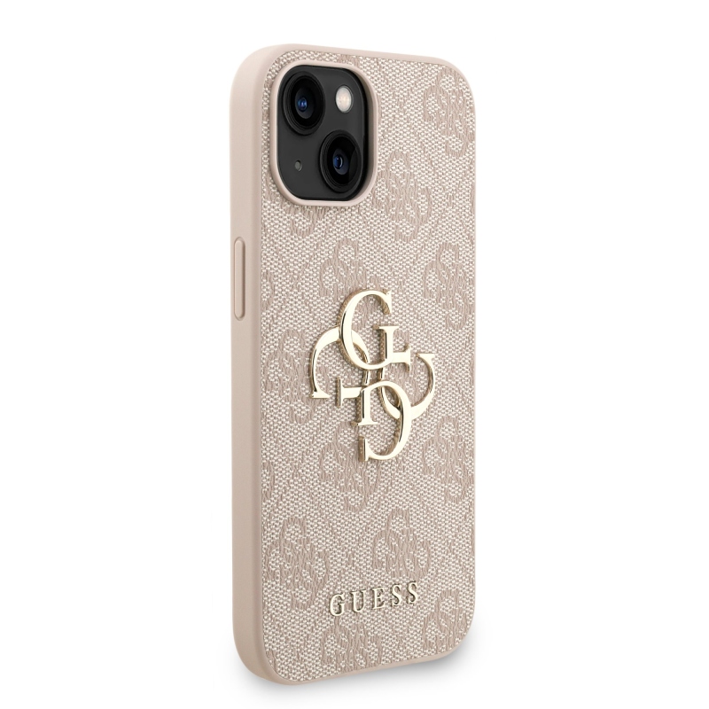 Guess PU 4G fém logós pántos hátlap iPhone 15 rózsaszínhez