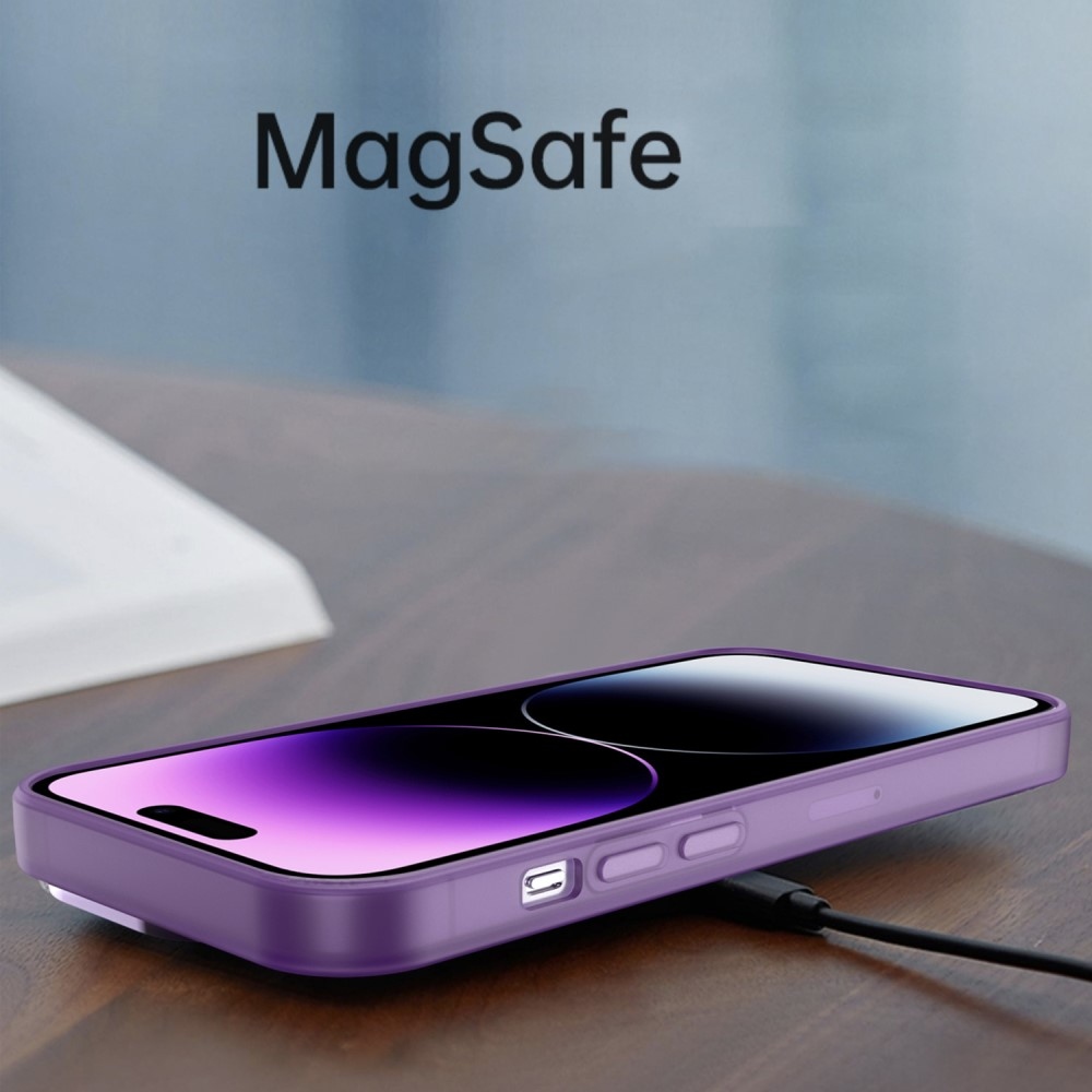 Gél tok fix hátlappal és állvánnyal iPhone 15 Pro Max készülékhez - lila