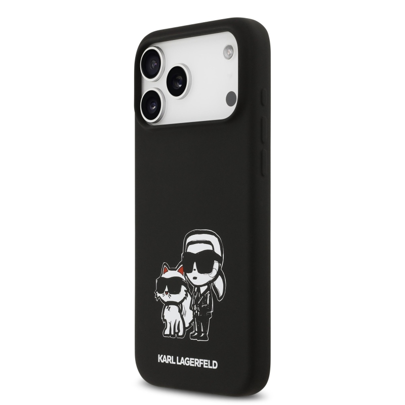Karl Lagerfeld Liquid Silicone K&CH Sketch MagSafe hátlapi borító iPhone 17 Pro Max-hoz Fekete