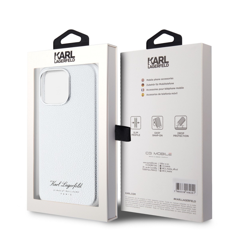 Karl Lagerfeld szemcsés PU Hotel RSG hátlap iPhone 15 Pro Max-hoz Szürke