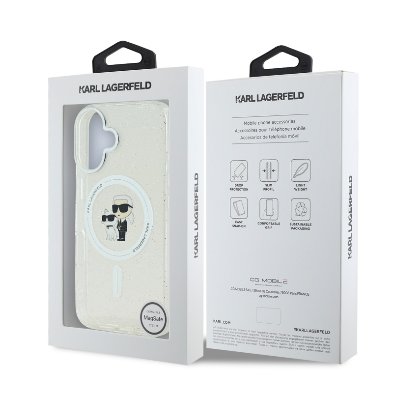 Karl Lagerfeld IML Glitter Karl és Choupette MagSafe MagSafe hátlap iPhone 16-hoz Átlátszó