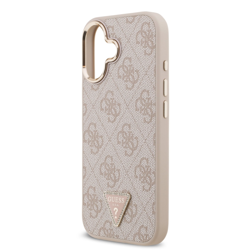 Guess PU bőr 4G Strass háromszög logó arany keret MagSafe hátlapi borító iPhone 17 rózsaszínhez