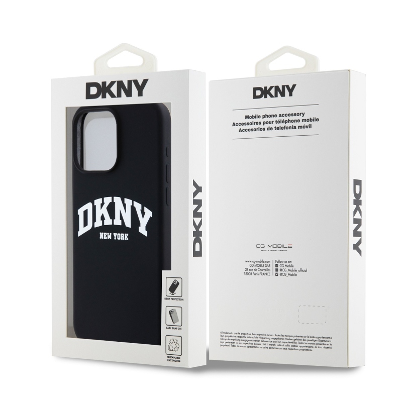 DKNY Liquid Silicone Arch Logo MagSafe hátlapi borító iPhone 14 Pro-hoz Fekete
