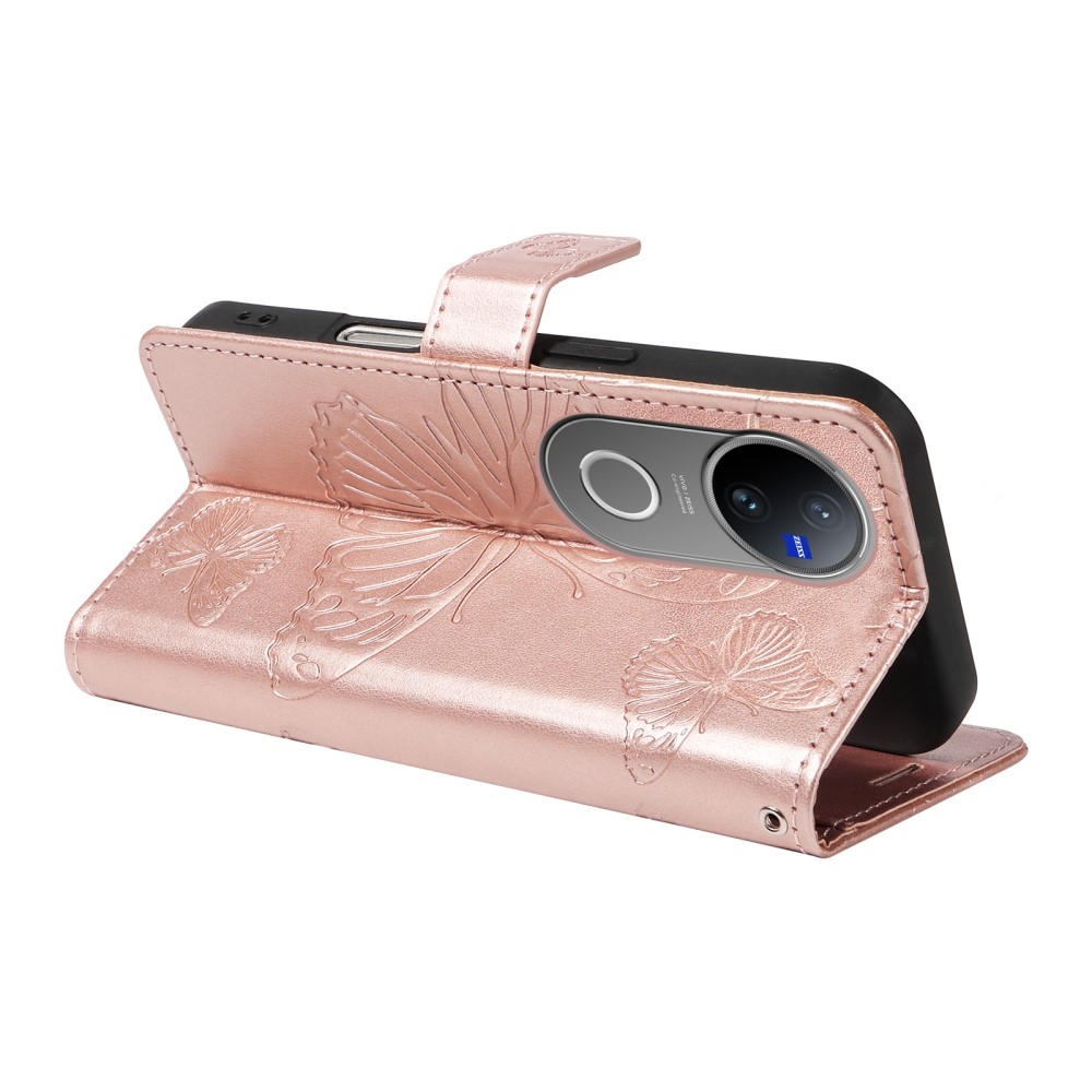 Nagy pillangó könyv tok a Vivo V50 5G-hez - rózsa arany
