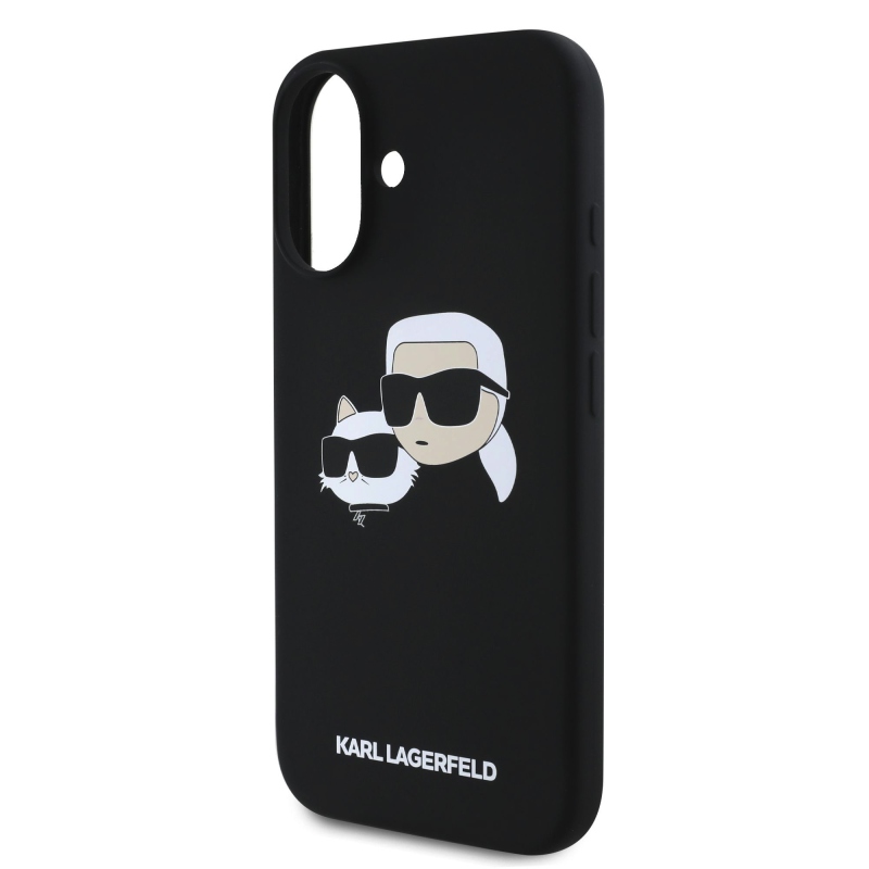 Karl Lagerfeld Folyékony szilikon duplafejű MagSafe hátlap iPhone 16 Plus-hoz Fekete