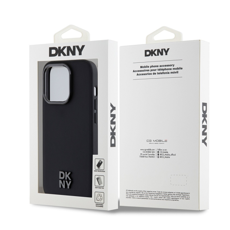 DKNY PU bőr Stack Logo Magsafe hátlap iPhone 14 Pro Max-hoz Fekete