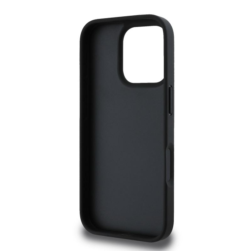 DKNY PU bőr ismétlődő mintás tonális csíkos hátlapi borító iPhone 16 Pro Max-hoz Fekete