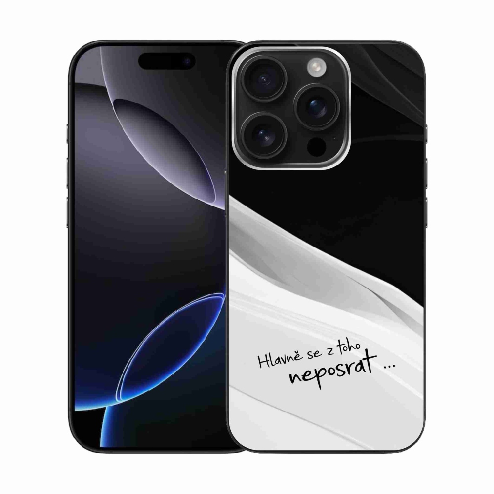 Gél borítás mmCase iPhone 16 Pro készülékhez - vicces szöveg 13 fehér és fekete háttérrel