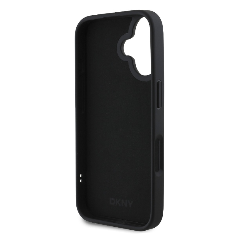 DKNY 3D gumiborítású, ismétlődő logóvonalas hátlap iPhone 16-hoz Fekete