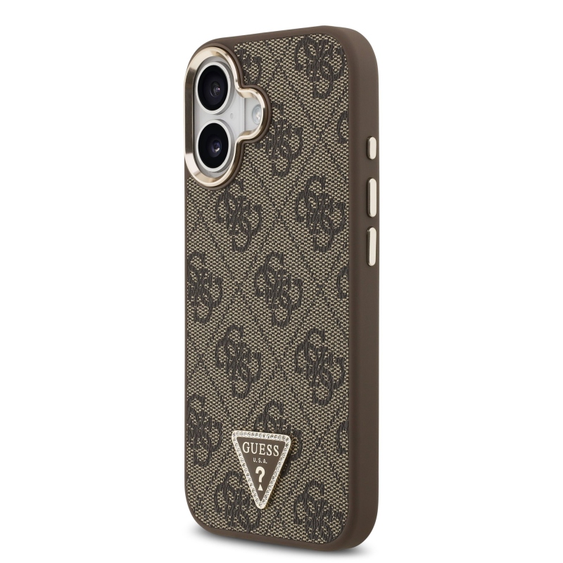 Guess PU bőr 4G háromszög logó arany keret MagSafe hátlapi borító iPhone 17 barna 17 barna