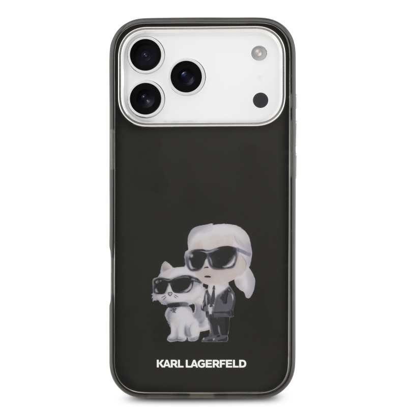Karl Lagerfeld IML Aquarelle Karl és Choupette hátlapi borító iPhone 17 Pro-hoz Fekete