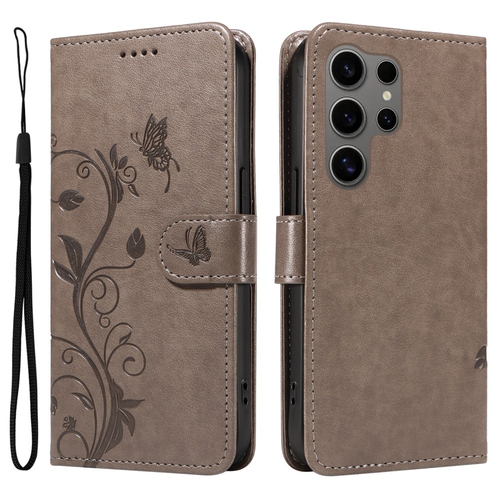 Pillangók könyv tok Samsung Galaxy S25 Ultra készülékhez - szürke
