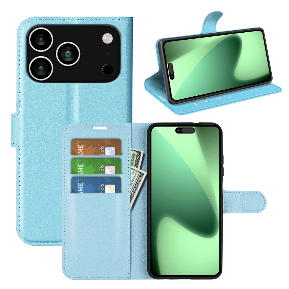 Litchi könyvtáska iPhone 17 Pro készülékhez - kék