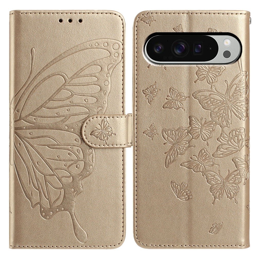 Virágos pillangó könyv tok Google Pixel 10 Pro XL/Pixel 9 Pro XL - arany színű
