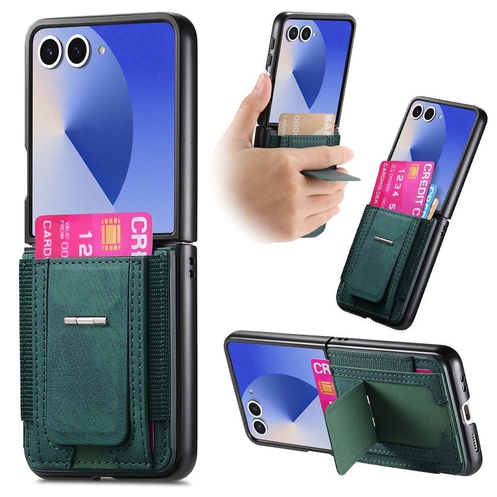 Fényűző műanyag borítás műbőrrel Samsung Galaxy Z Flip7 5G készülékre - zöld
