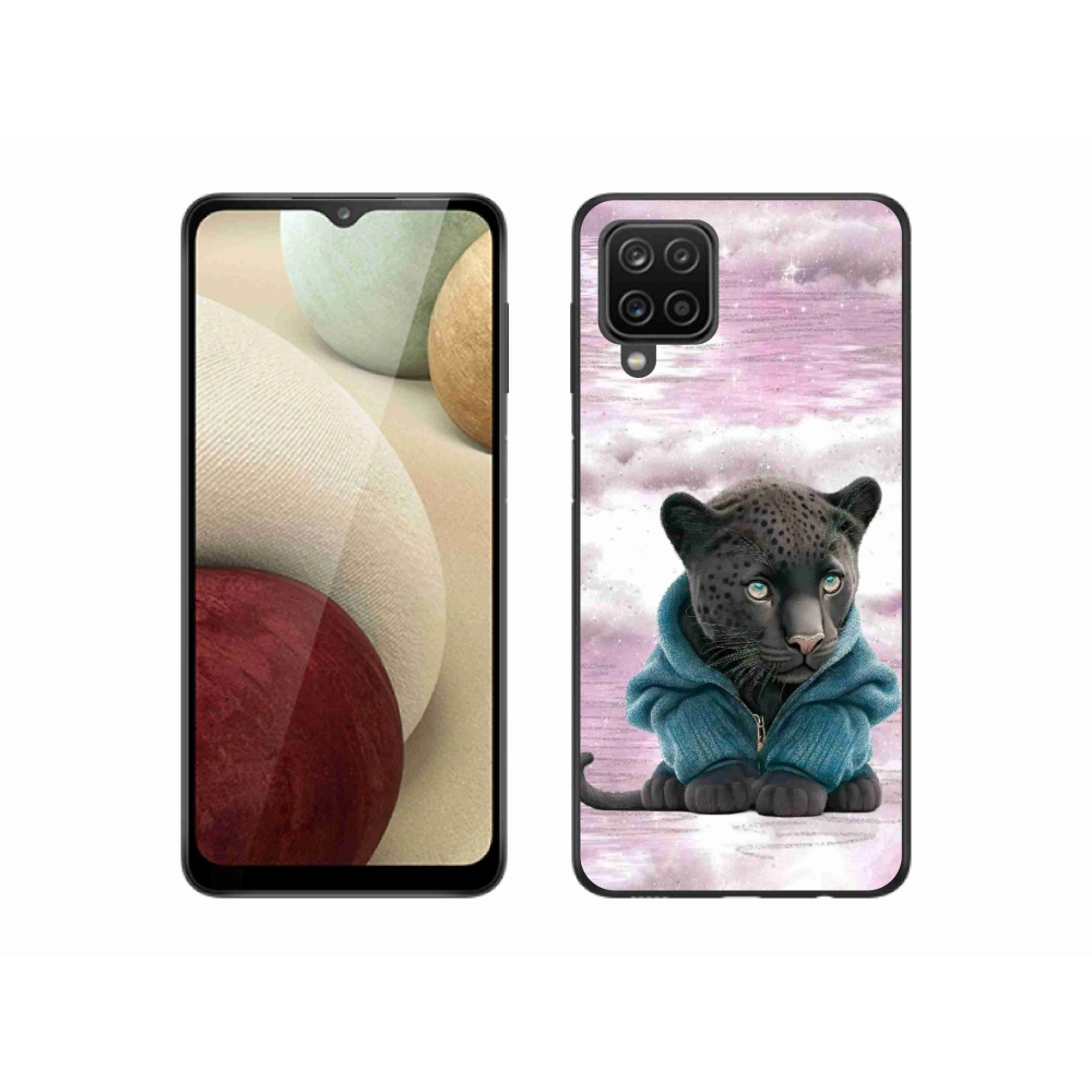 Zselés borítás mmCase Samsung Galaxy M12 készülékhez - fekete párduc pulóverben