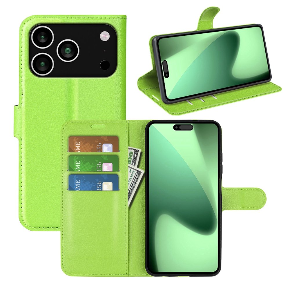 Litchi könyvtáska iPhone 17 Pro készülékhez - zöld