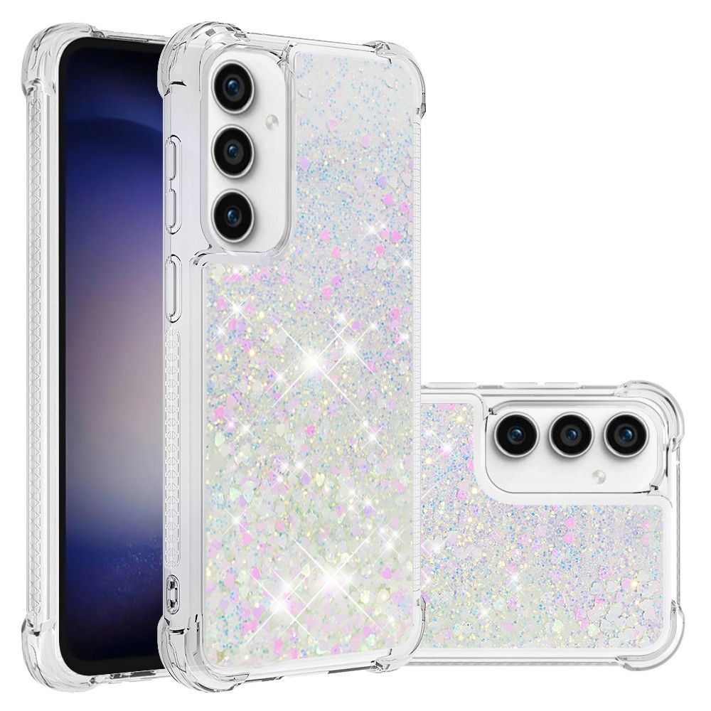 Glitter zselés homokóra tok Samsung Galaxy S23 FE készülékhez - rózsaszín/ezüst/szív