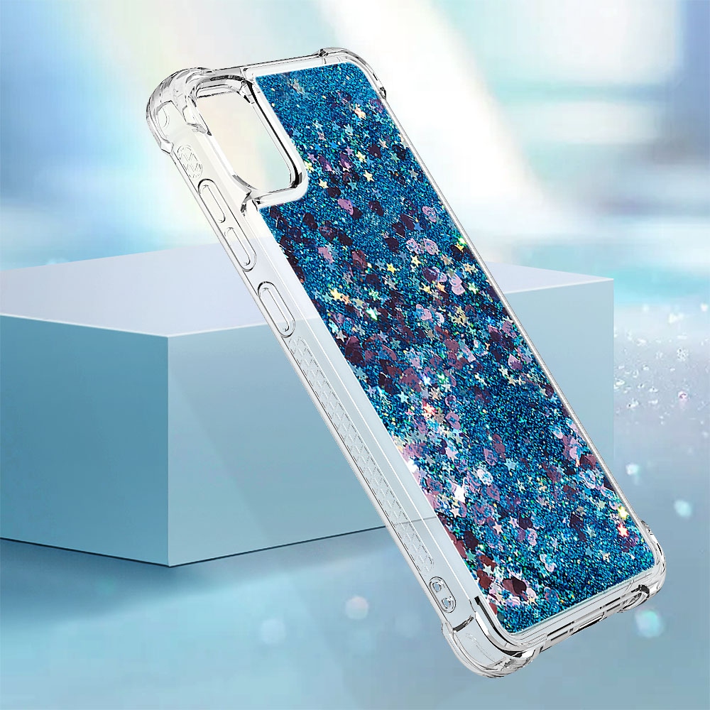 Glitter homokóra zselés tok Samsung Galaxy A07 4G - kék/szívek