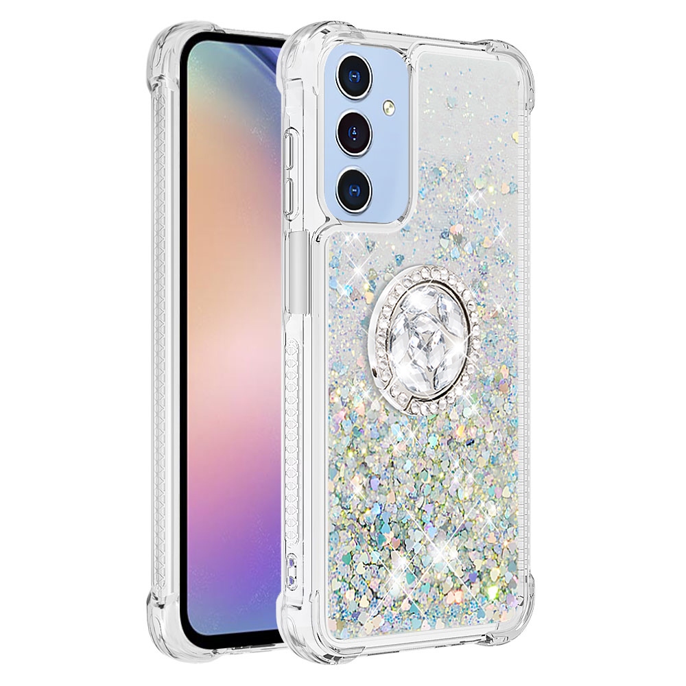 Glitt homokóra zselés tok ujjgyűrűvel Samsung Galaxy A17 5G-hez - ezüst/szívecske