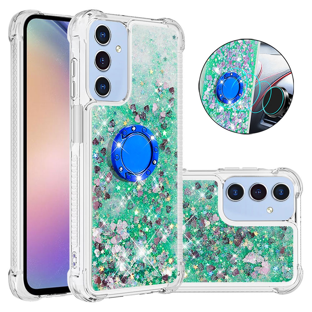 Glitt homokóra zselés tok ujjgyűrűvel Samsung Galaxy A17 5G-hez - zöld/szív