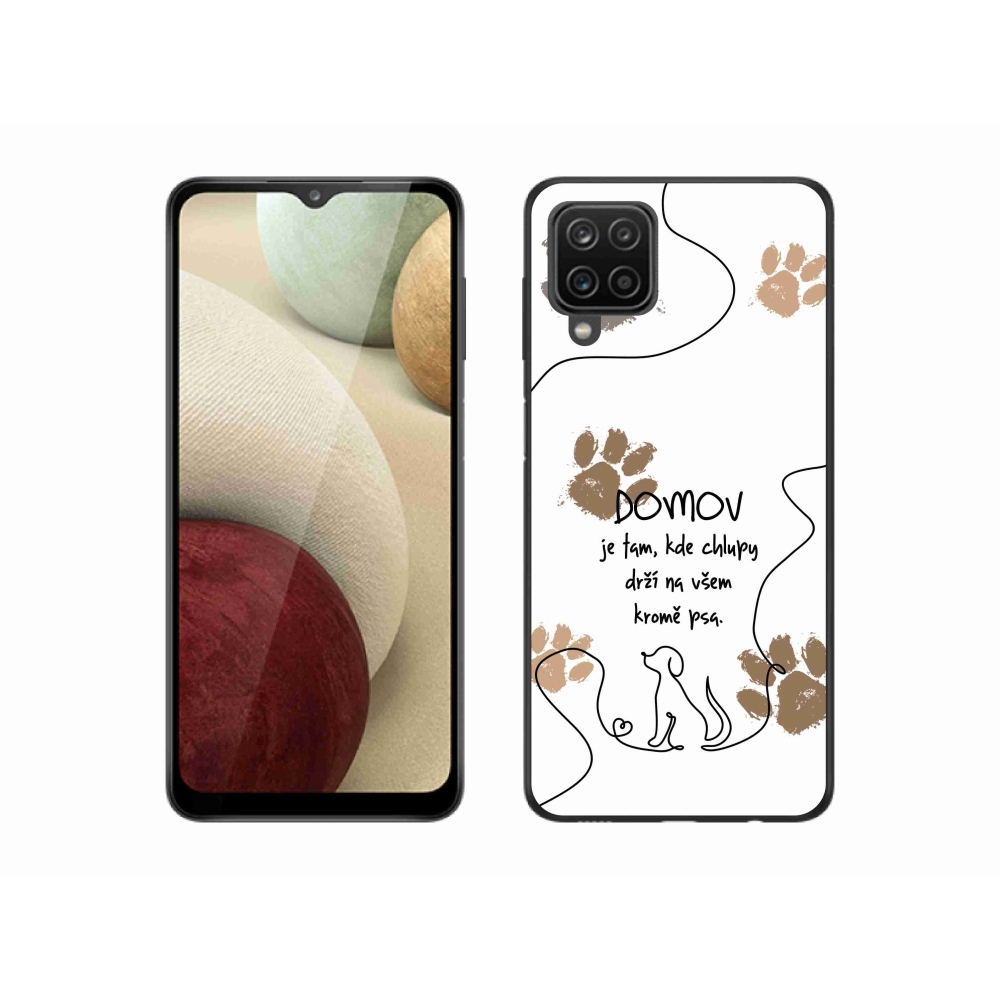 Gél borítás mmCase Samsung Galaxy A12 készülékhez - kutya motívum fehér háttérrel