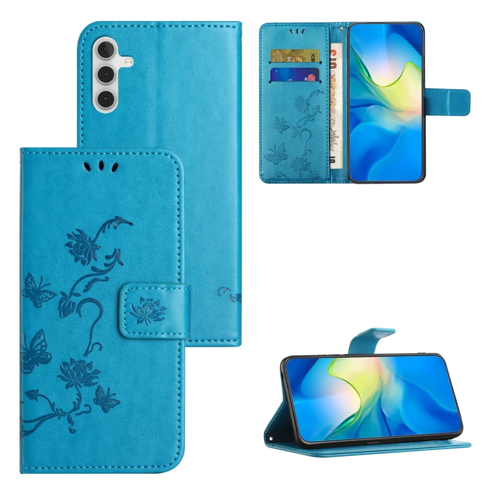 Virágos könyv tok Samsung Galaxy A15 4G/5G készülékhez - kék