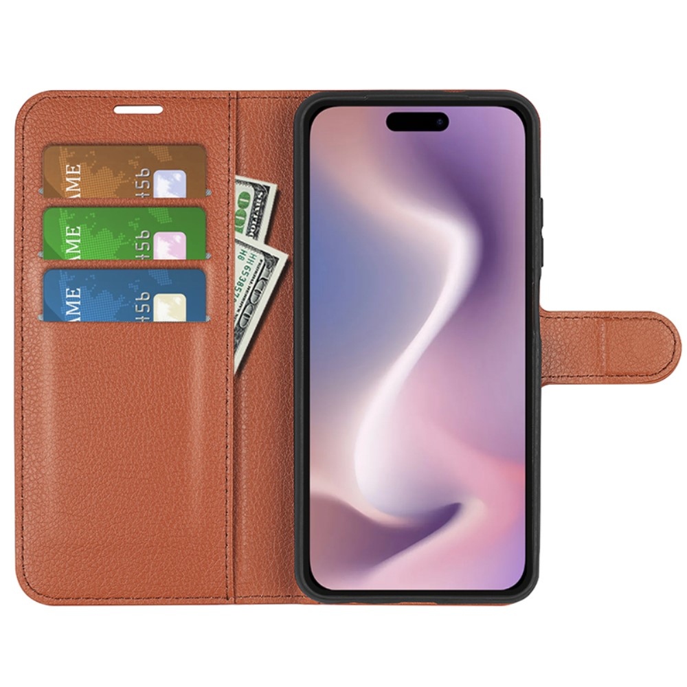 Litchi könyvtáska iPhone 16 Pro készülékhez - barna