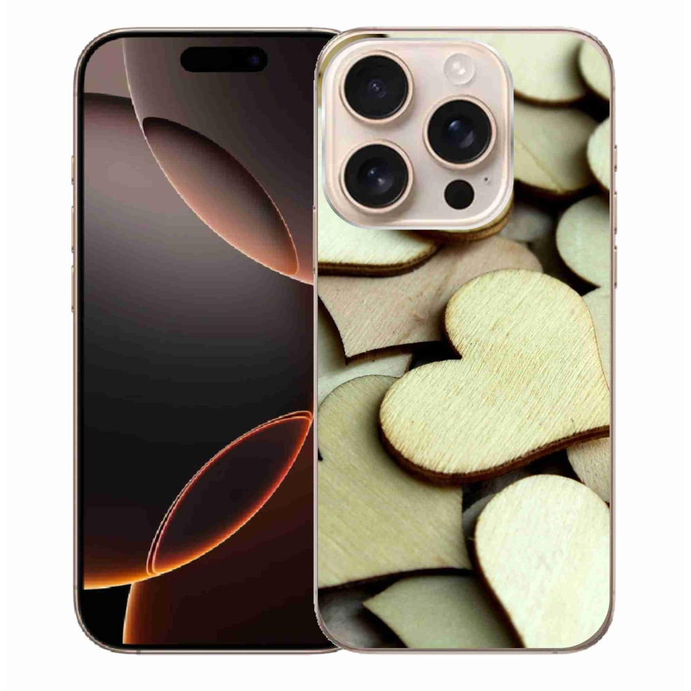Zselés borítás mmCase iPhone 16 Pro Max készülékhez - fából készült szívek