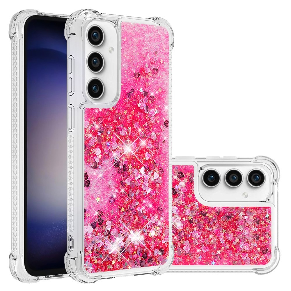 Glitter zselés homokóra hüvely Samsung Galaxy S23 FE készülékhez - rózsaszín/szívek