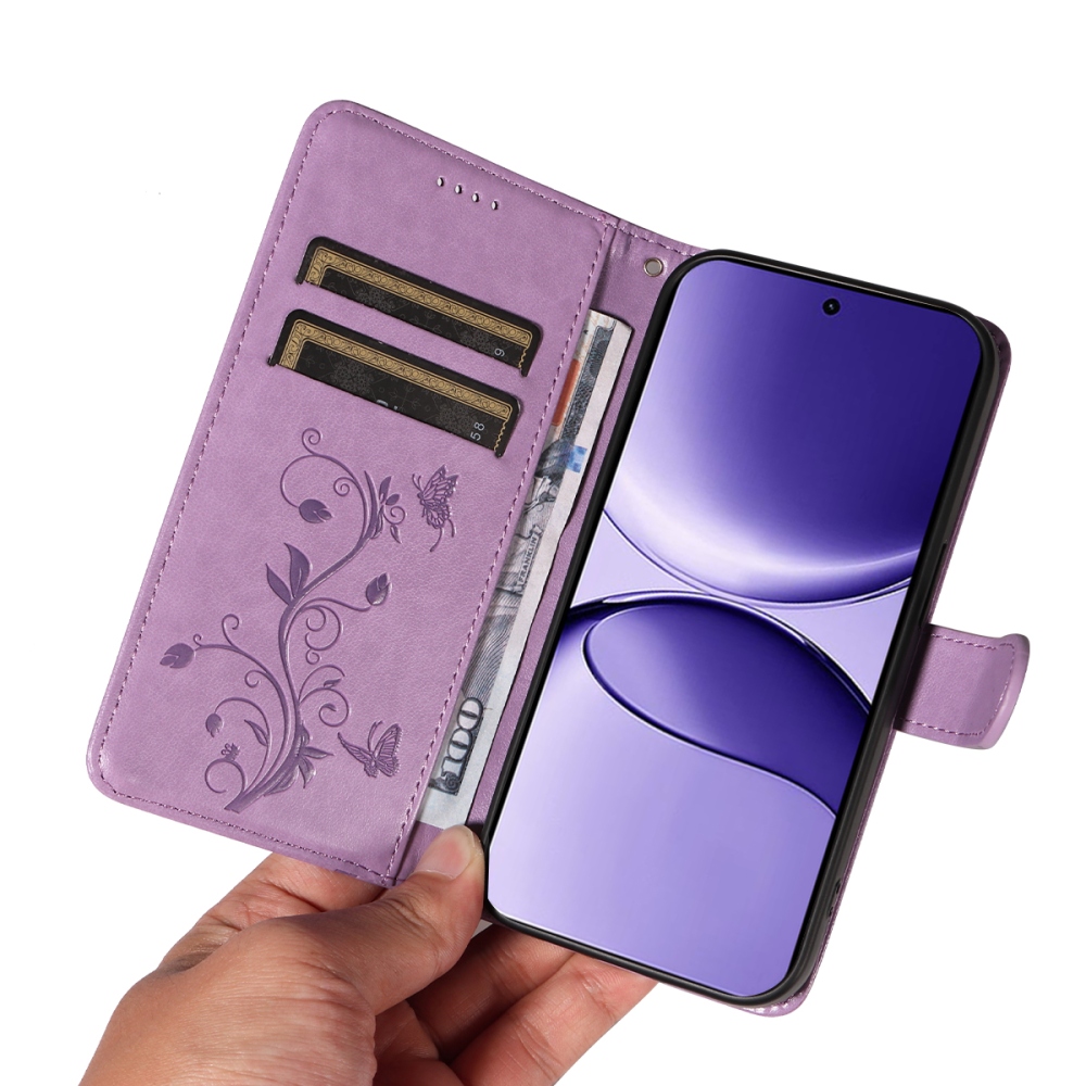 Virágok könyv tok a Xiaomi Poco F7 5G-hez - világos lila