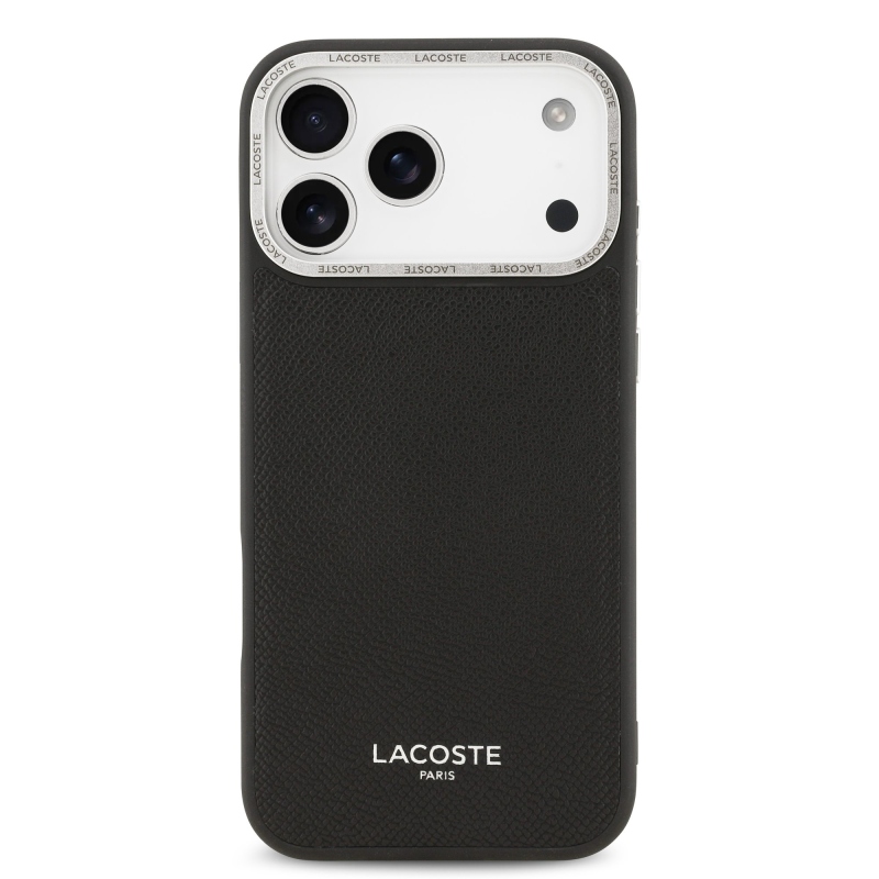 Lacoste PU bőr Champs Elysees MagSafe hátlap iPhone 17 Pro Max-hoz Fekete