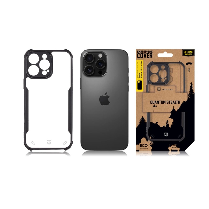 Tactical Quantum lopakodó védőburkolat Apple iPhone 16 Pro Max készülékhez Clear/Fekete