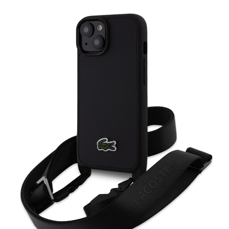 Lacoste Iconic Petit Pique Crossbody Strap Woven Logo hátlapi borító iPhone 15 Fekete
