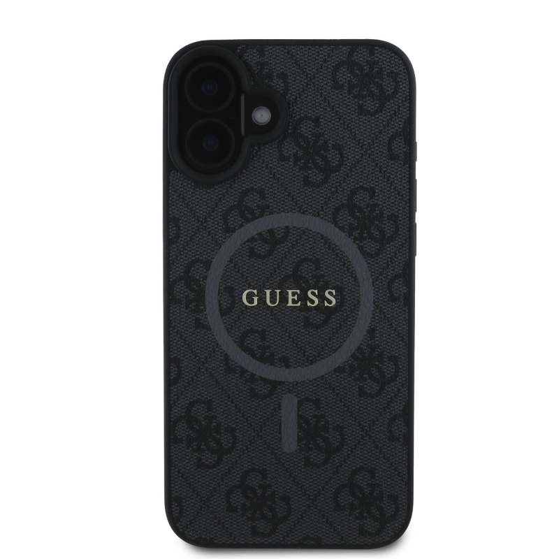 Guess PU bőr 4G színes gyűrűs MagSafe hátlap iPhone 16-hoz Fekete