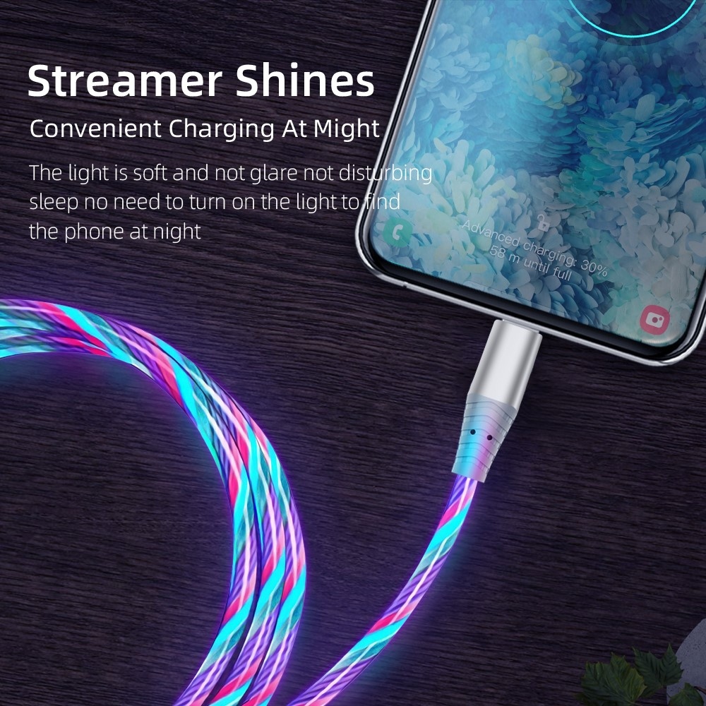 LED világítású USB kábel Type-C 3A töltéshez és szinkronizáláshoz 1m - színes