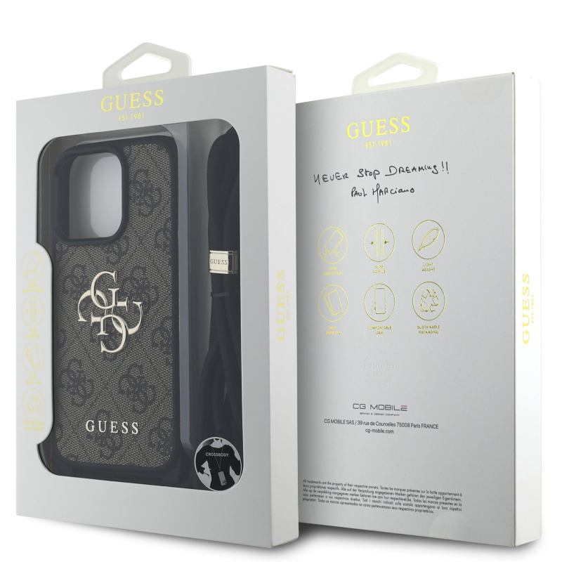 Guess PU 4G fém logó fém keresztpánt hátlapi borító iPhone 16 Pro Max-hoz barna barna