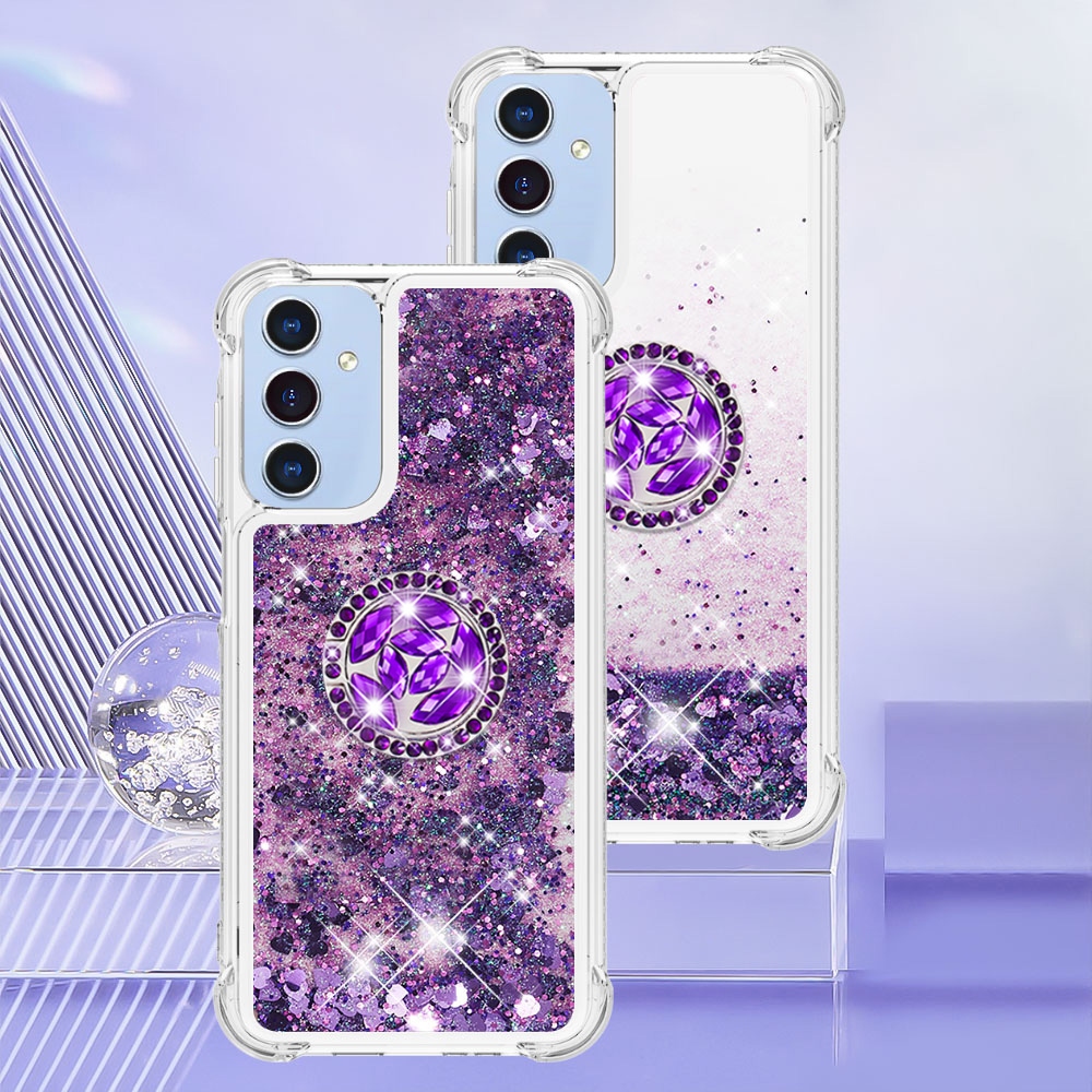 Glitt homokóra zselés tok ujjgyűrűvel Samsung Galaxy A17 5G-hez - sötétlila/szív