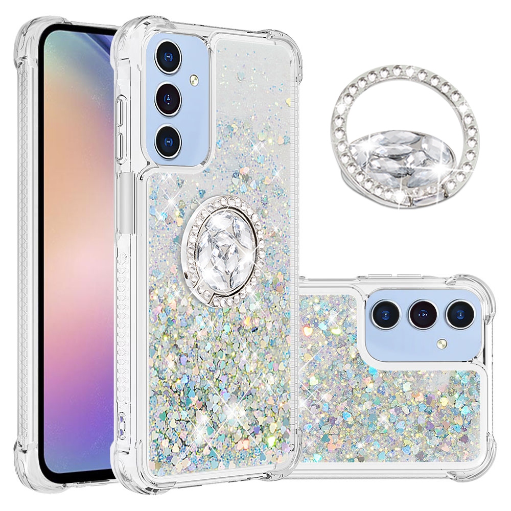 Glitt homokóra zselés tok ujjgyűrűvel Samsung Galaxy A17 5G-hez - ezüst/szívecske