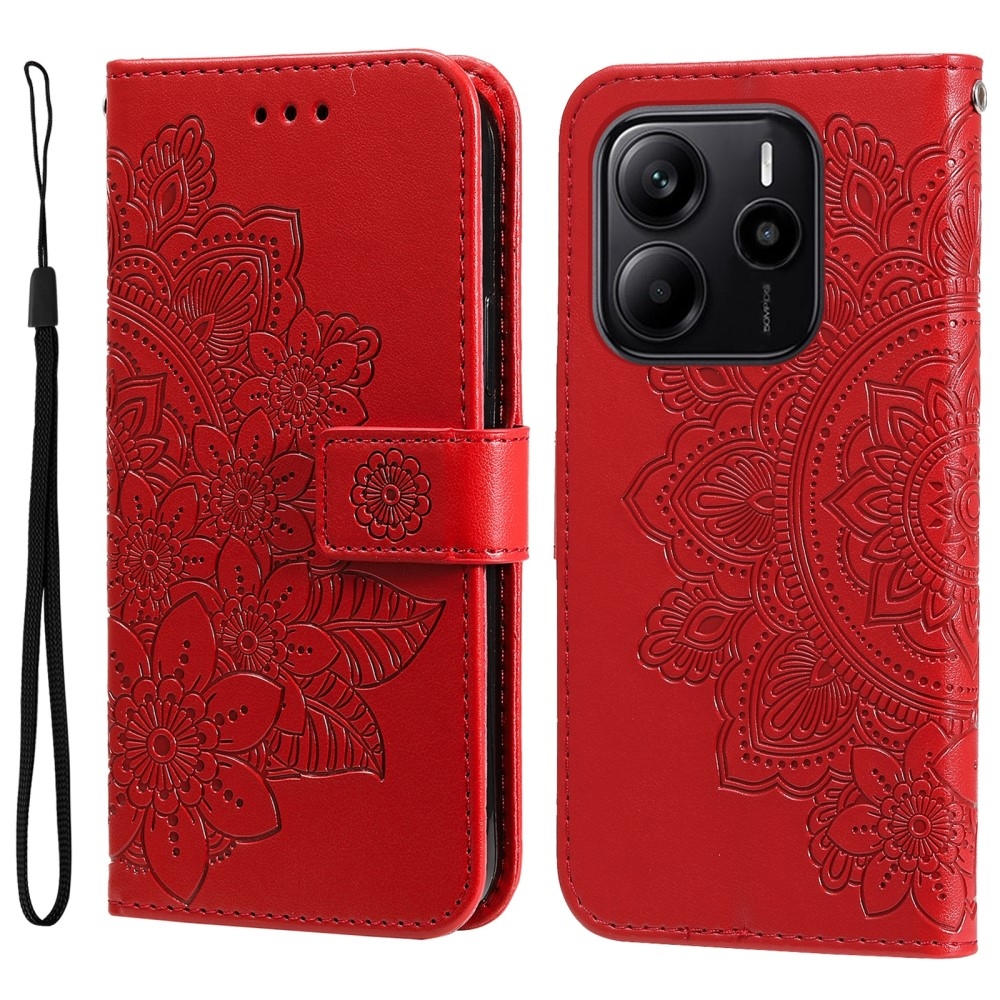 Virágos könyv tok Xiaomi Redmi Note 14-hez - piros