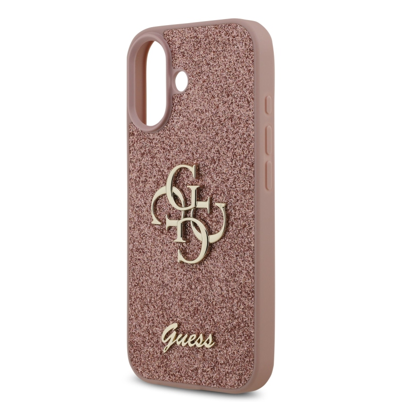 Guess PU Fixed Glitter 4G fém logó hátlap iPhone 17 rózsaszínhez Rózsaszín