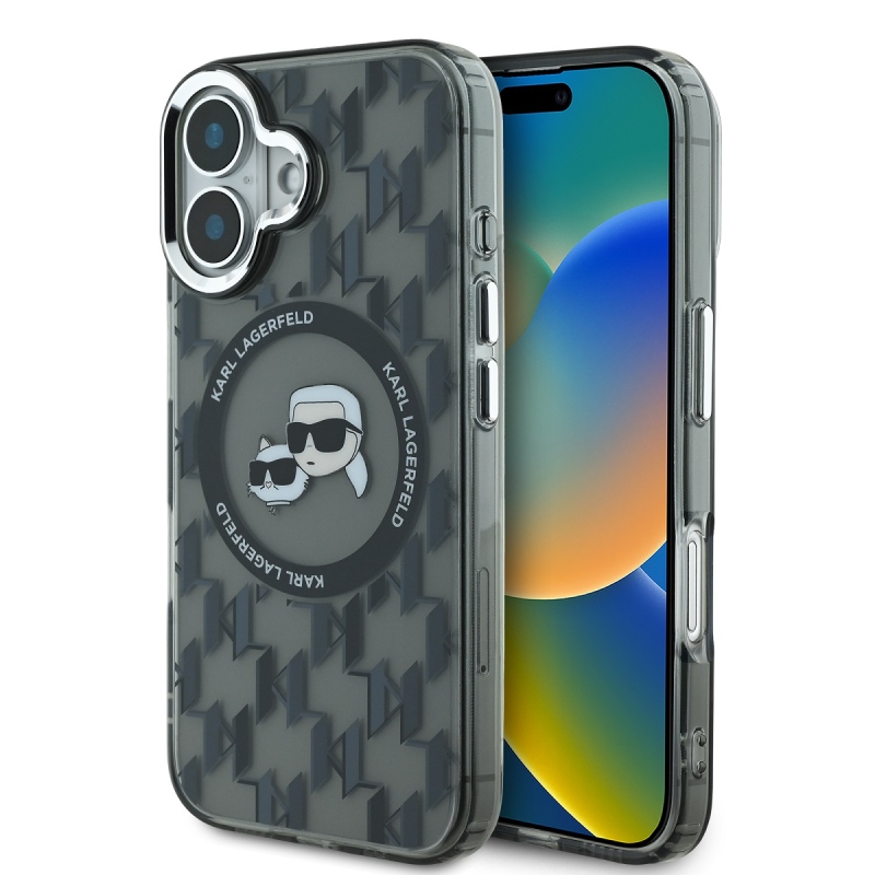 Karl Lagerfeld IML Monogram K&CH Heads MagSafe hátlapi borító iPhone 16-hoz Fekete