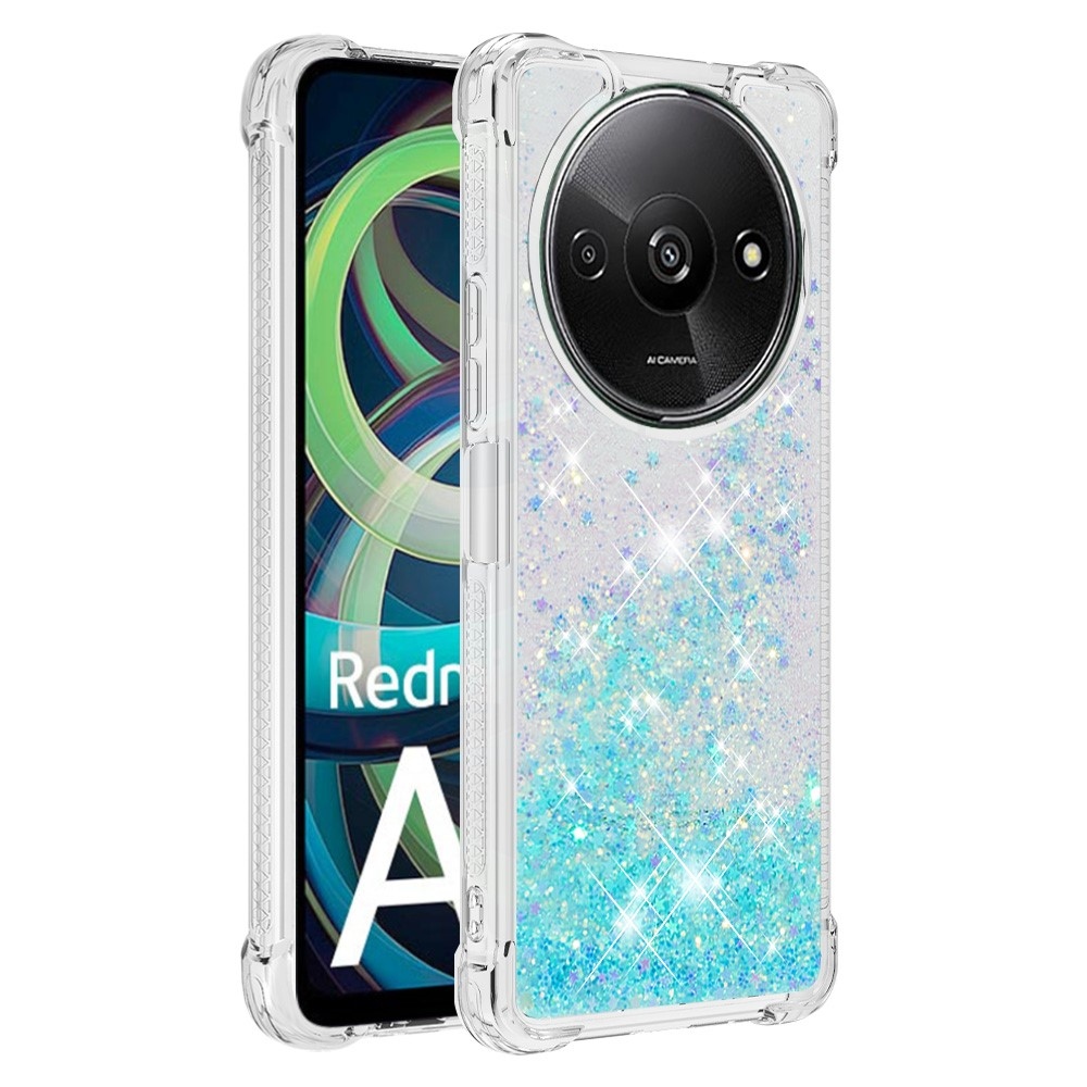 Glitter zselés homokóra tok Xiaomi Redmi A3-hoz - kék/csillagok