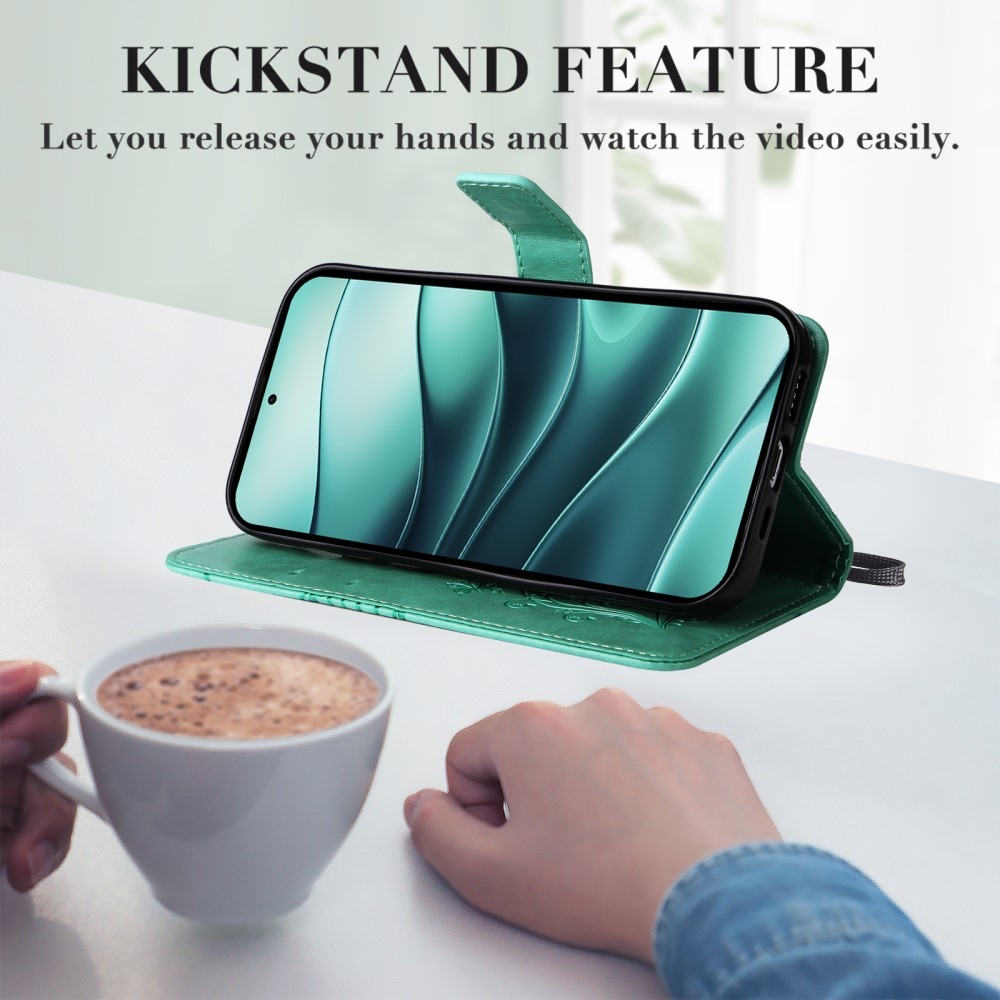 Nagy pillangó könyv tok a Xiaomi Redmi Note 14 5G-hez - teal színű