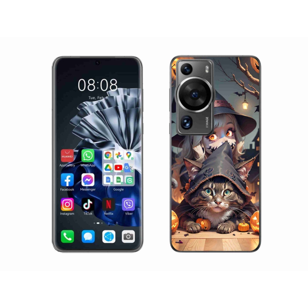 Gél borítás mmCase a Huawei P60 Pro készülékhez - boszorkány macskával