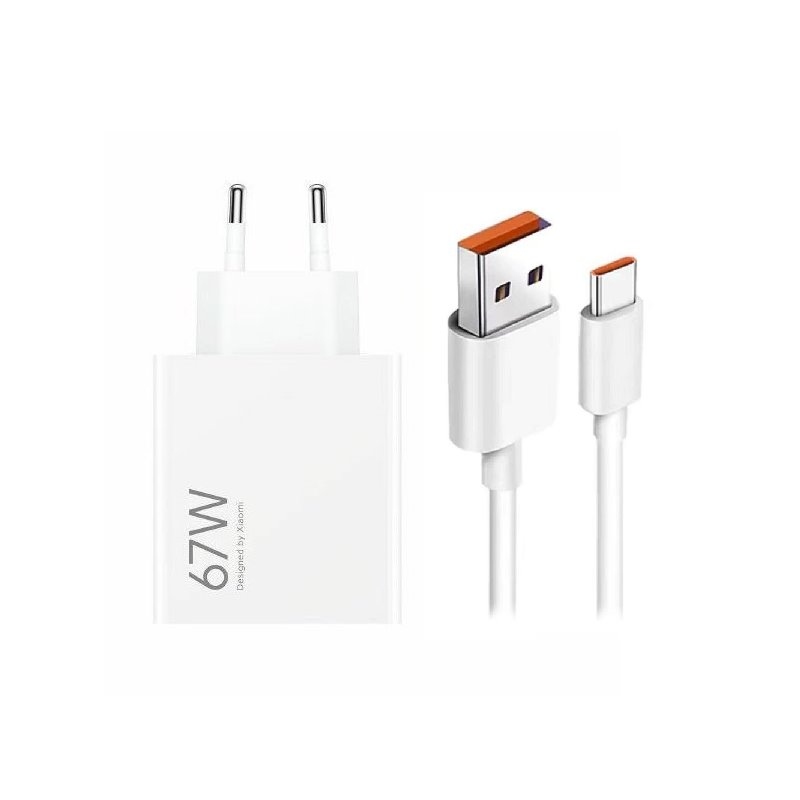 Xiaomi MDY-15-ET USB-A 67W-os utazási töltő + USB-C 6A adatkábel fehér (ömlesztett)