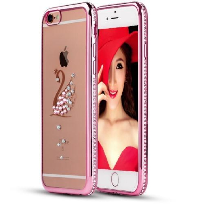 Xin zselés tok kristályokkal iPhone 6s Plus és 6 Plus készülékhez - rózsaszín hattyú