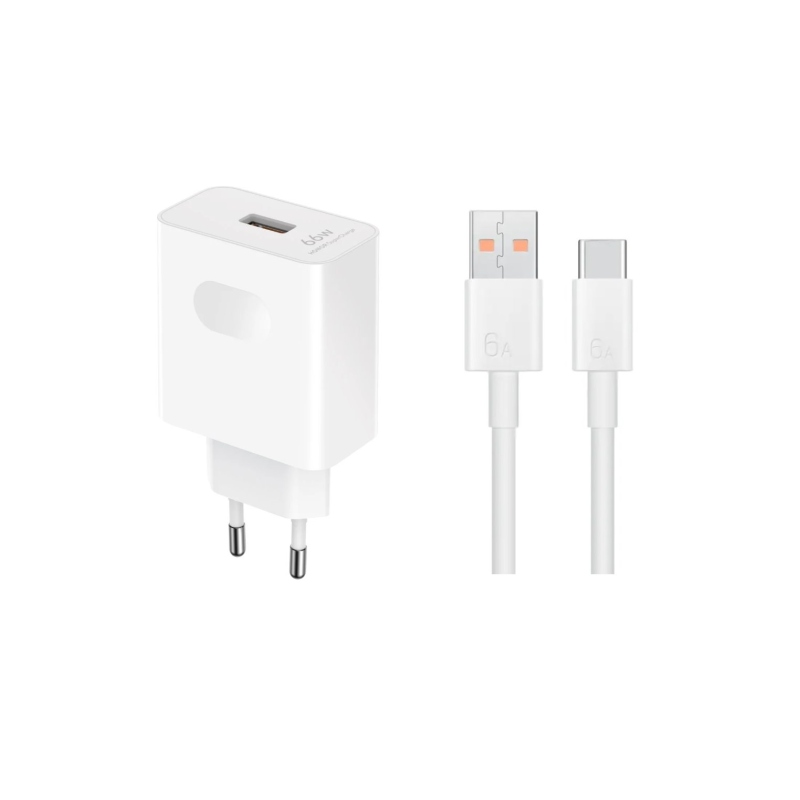 HN-110600E00 Honor eredeti 66W-os utazási töltő + USB-C adatkábel Fehér