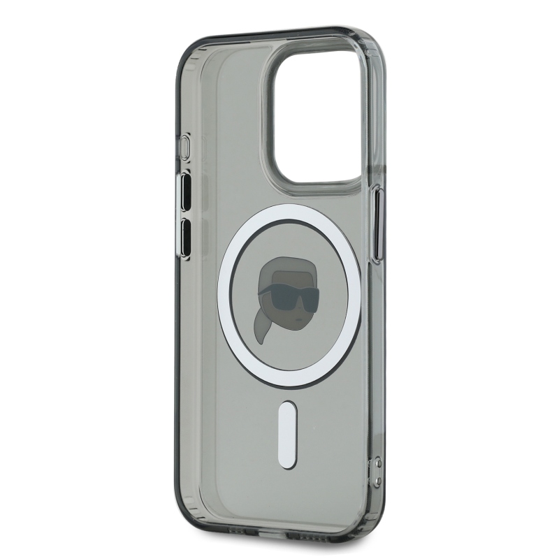 Karl Lagerfeld IML Karl Head fémkeret MagSafe hátlapi borító iPhone 15 Pro fekete színűhöz