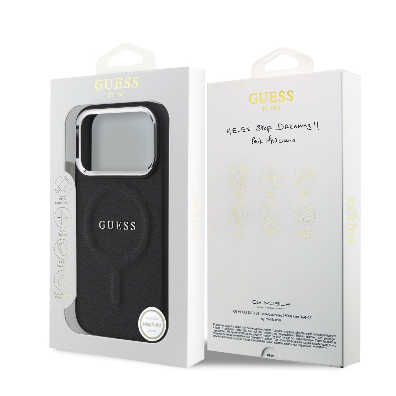 Guess PU Saffiano MagSafe MagSafe hátlap iPhone 17 Pro Fekete